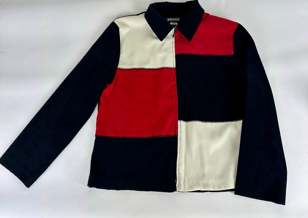 Vintage 90s Faux Suede Patchwork Jacket Red Black Zip Up Retro Grunge - 12 Large